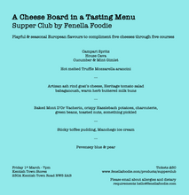 Load image into Gallery viewer, artisan cheese tasting menu supper club delicious manchego ice cream sticky toffee pudding melted mozzarella arancini truffle vacherin Mont D'Or milk buns pevensey blue goats cheese at the kentish town stores camden north london friday 1st march welcome drink campari spritz bubbly house cava cucumber and mint gimlet